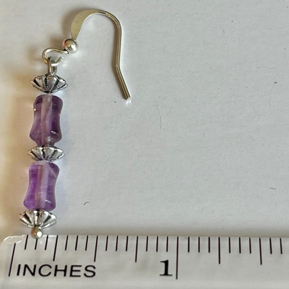Lavender Purple Amethyst Bead Earrings Silver Plated Dangle Semiprecious - Picture 8 of 9